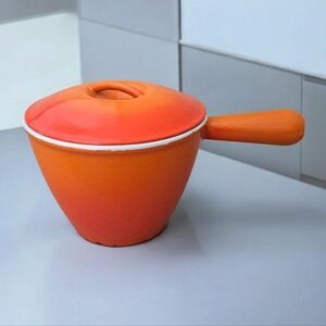 Vintage Le CREUSET Orange Enamelled Cast Iron Saucepan With Lid